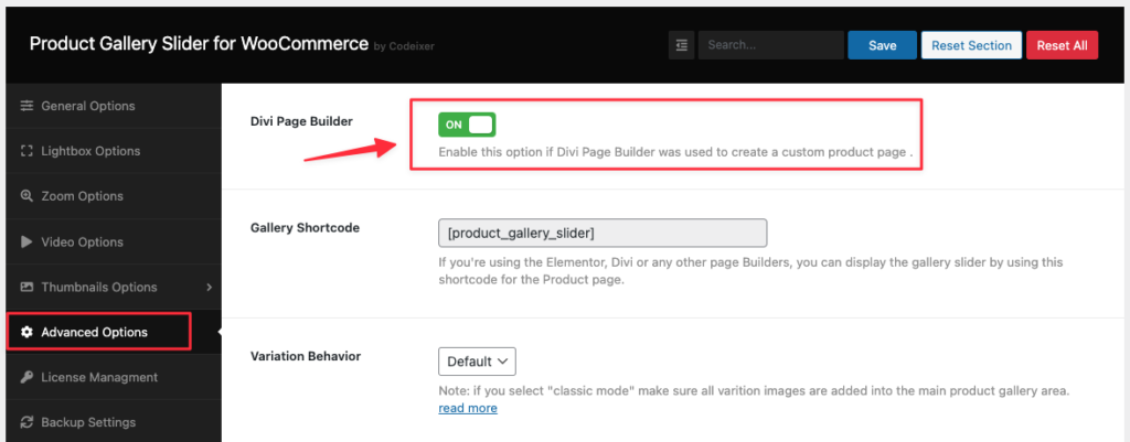 How to use product gallery slider with Divi Page builder?