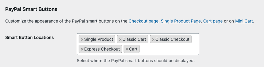 PayPal smart button settings